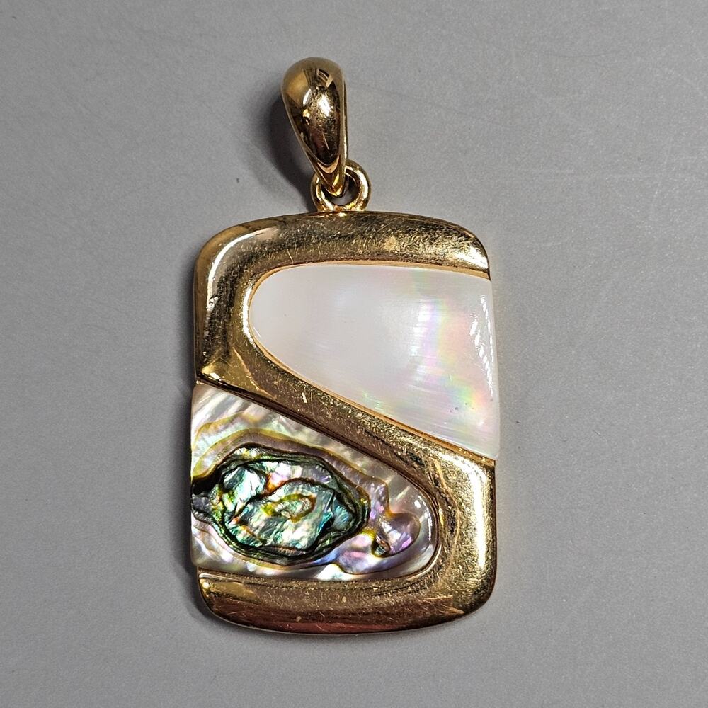Lia Sophia WATER WORLD Mother of Pearl & Abalone Pendant Goldtone 1.5"
